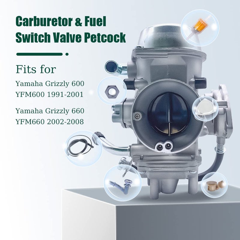 Aniro Moto YFM600 Carburetor Carb Kit for Yamaha Grizzly 600 660 YFM600 YFM660 with Fuel Switch Valve Petcock ATV Carb - Image 2